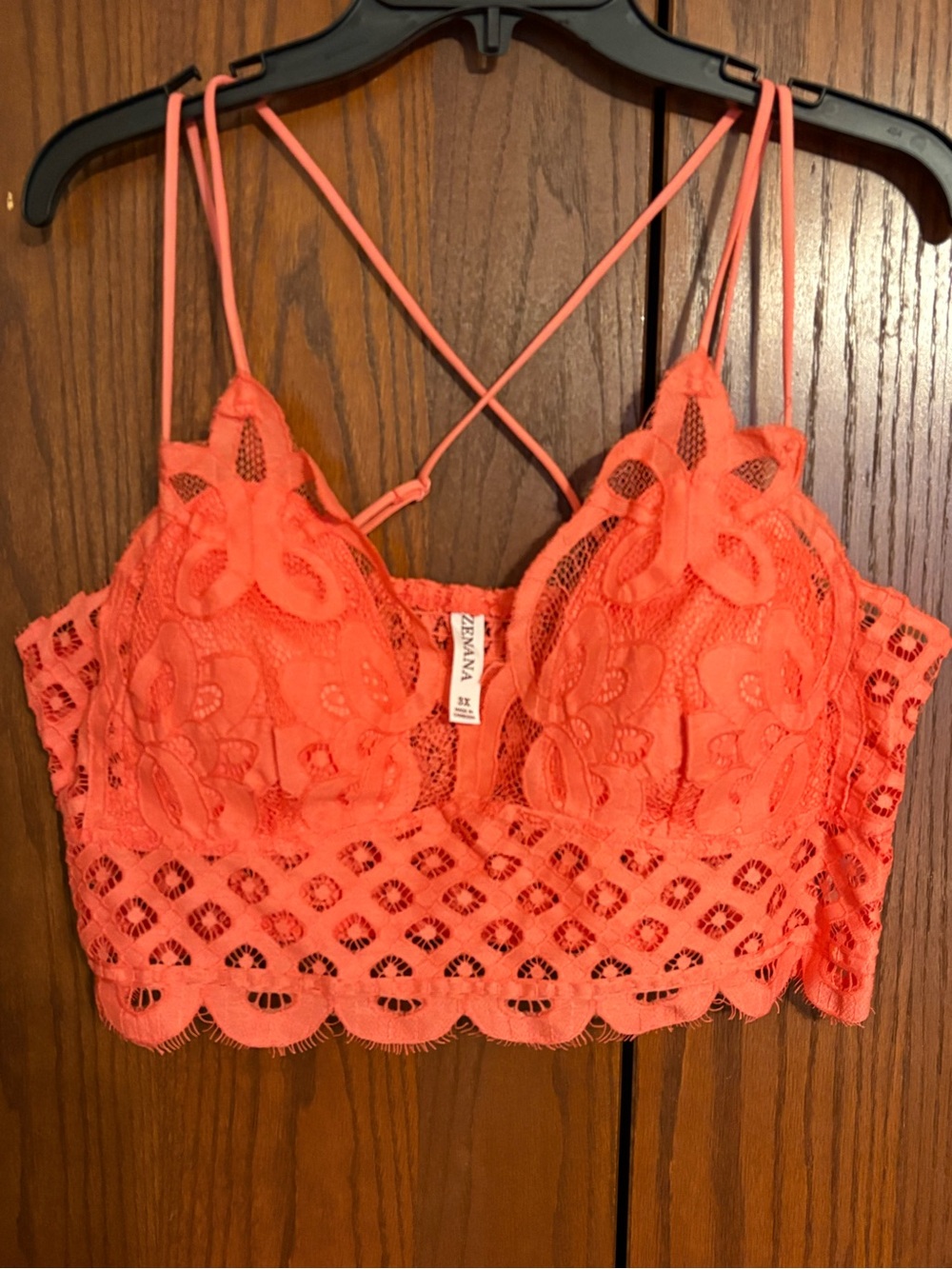 Zenana Outfitters Coral Lace Bralette with Crisscross Back
